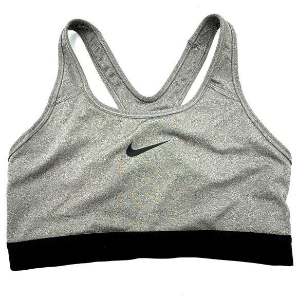 NIKE Women's Medium Gray Black Pullover Dri-Fit Racerback Athletic Sports Bra - Picture 1 of 6